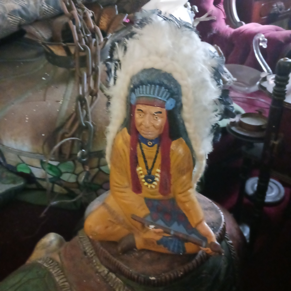 Native American Chief Figurine with Feathered Headdress